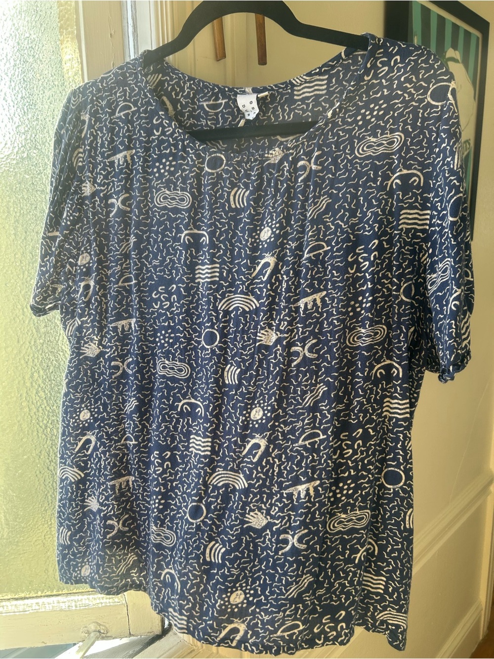 Navy Blue Short Sleeve Printed Top